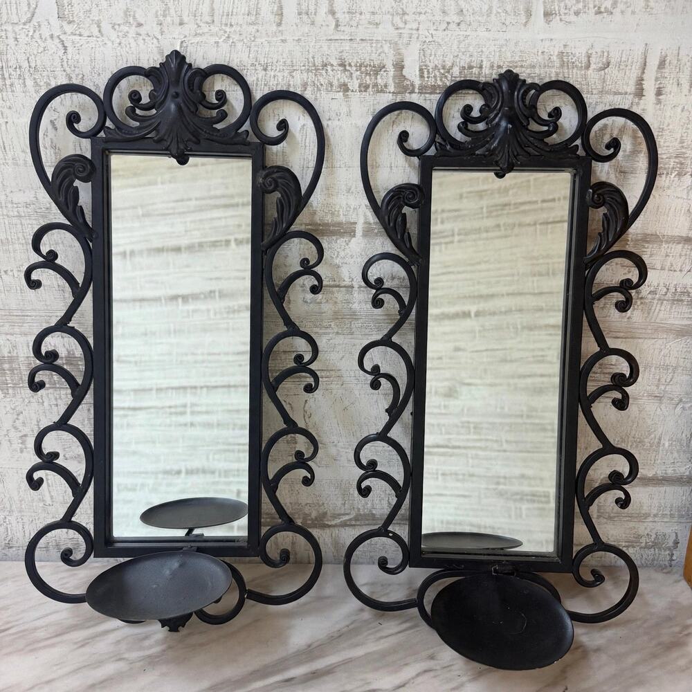Black Wrought Iron Mirror Sconces with Holders Set of 2